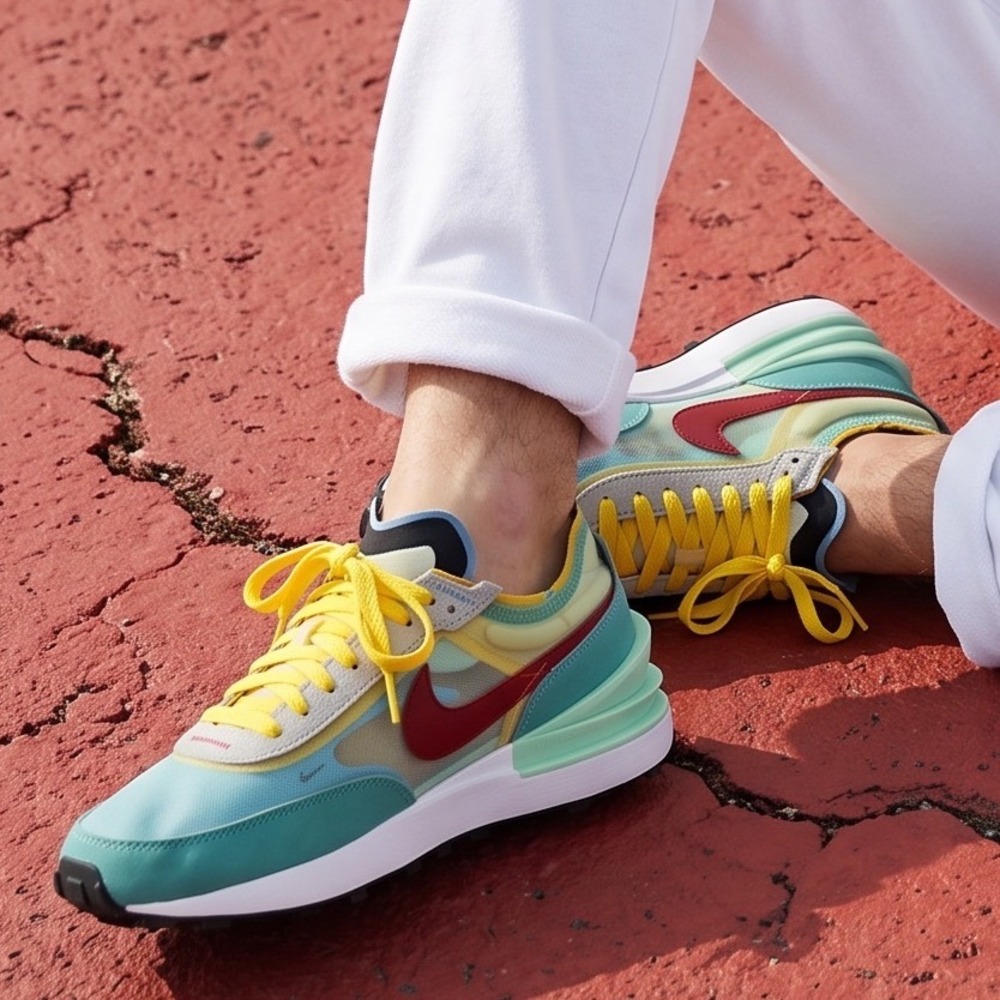 Nike Waffle One Teal Yellow Red Mesh Sneakers DV2103-300 Mens 11